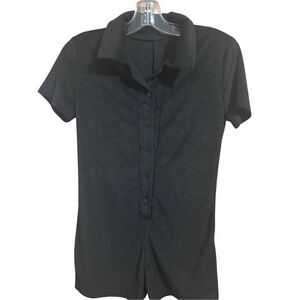 Lyaner Women’s Size M Black Knit Button Up Short Romper Short Sleeve